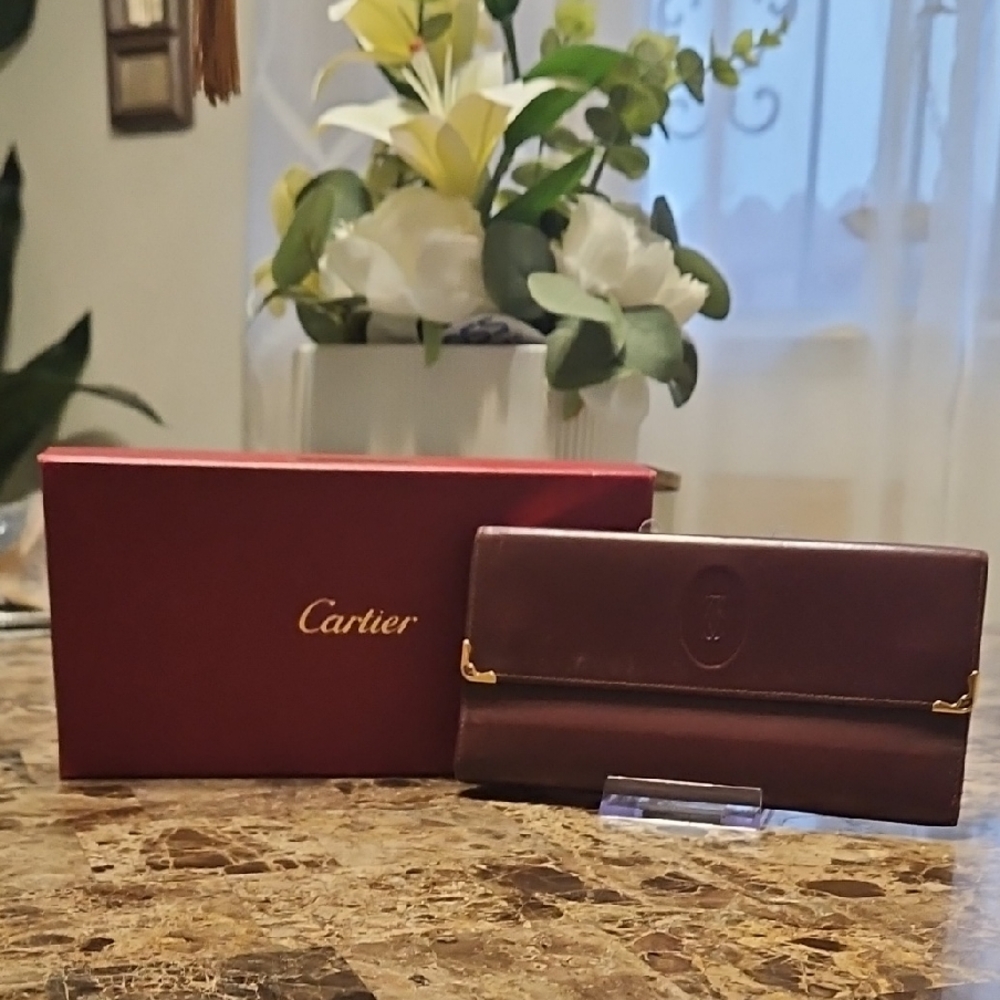 Vintage Cartier Signature Trifold Kisslock Checkbook Holder Wallet